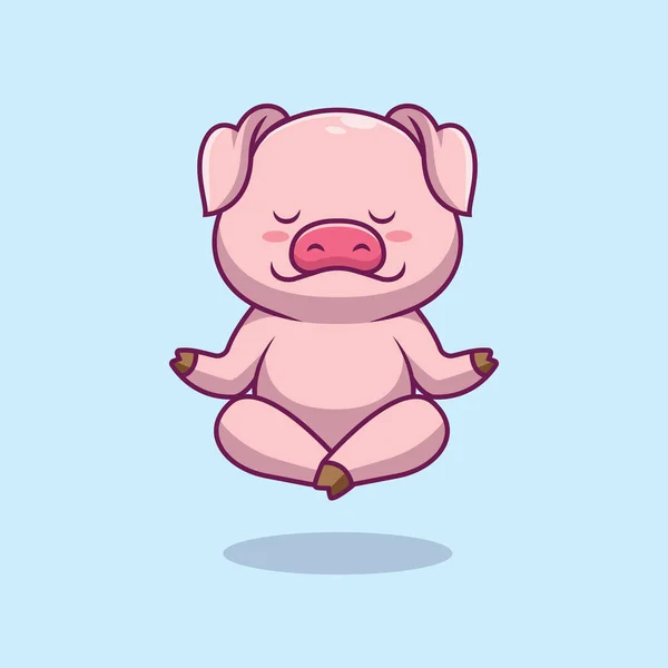 Cute Pig Yoga Cartoon Illustration — Vettoriale Stock