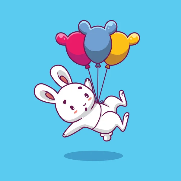 Cute Rabbit Floating Baloon Cartoon Illustration — Wektor stockowy