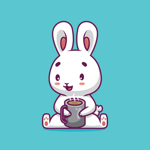 Cute Rabbit Holding Hot Coffee Cup Cartoon Illustration — Διανυσματικό Αρχείο