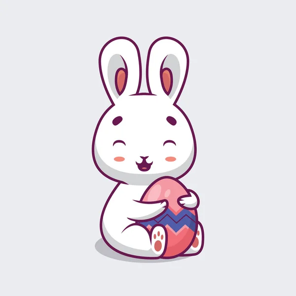 Cute Rabbit Hug Easter Egg Cartoon Illustration — Διανυσματικό Αρχείο