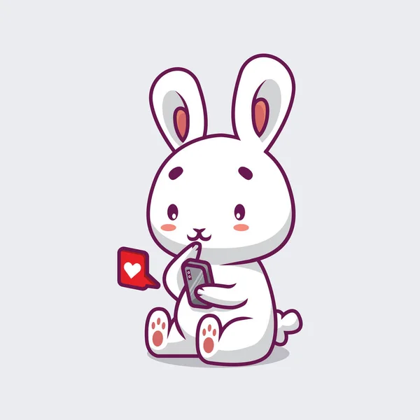 Cute Rabbit Playing Phone Cartoon Illustration — Διανυσματικό Αρχείο
