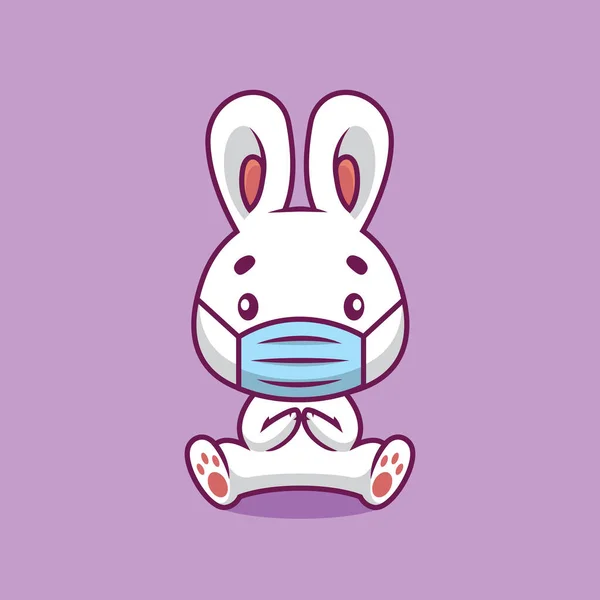 Cute Rabbit Using Mask Cartoon Illustration — Διανυσματικό Αρχείο