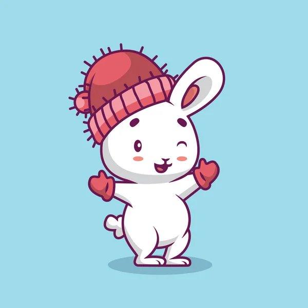 Cute Rabbit Wearing Glove Hat Cartoon Illustration — Διανυσματικό Αρχείο