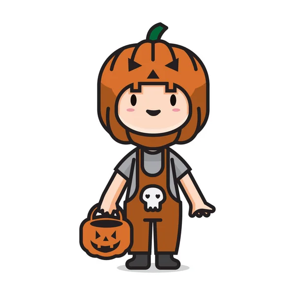 Cute Halloween Costume Pumpkin Head Vector — стоковый вектор
