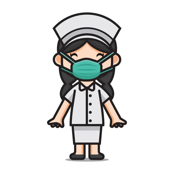 Caracter Cute Nurse Wearing Masks — Stock Vector