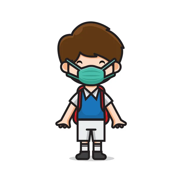 Cute Boy Student Wearing Mask Vector — Vector de stock