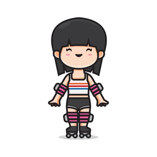 Cute Girl Riding Roller Skates Vector — ストックベクタ