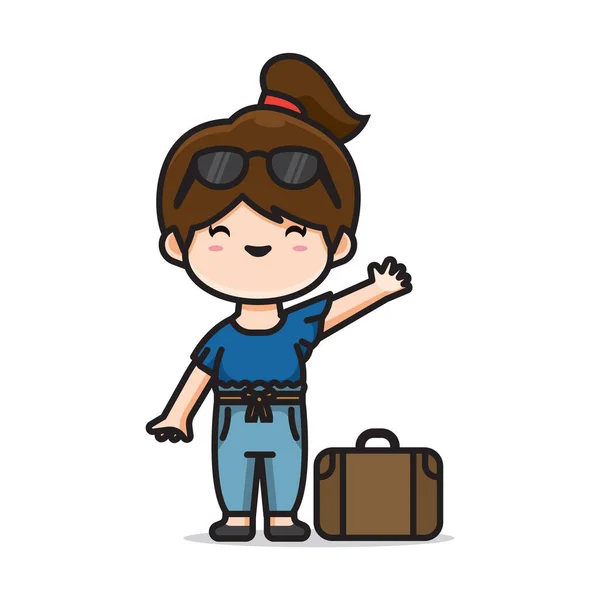 Cute Girl Traveling Vector — Vettoriale Stock