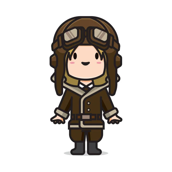 Cute Girl Vintage Pilot Vector — ストックベクタ