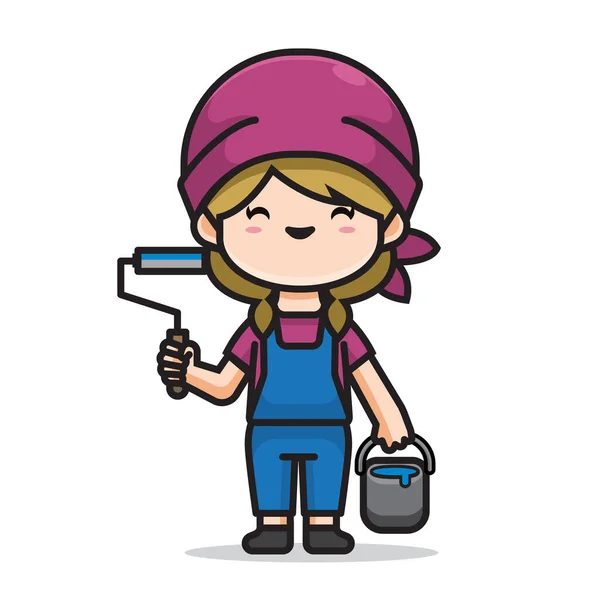 Vector Cute Girl Painter — 스톡 벡터