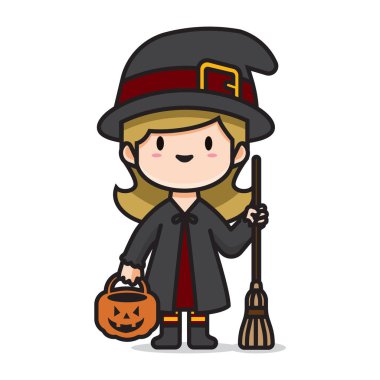 Şirin cadılar bayramı cadı vektörü