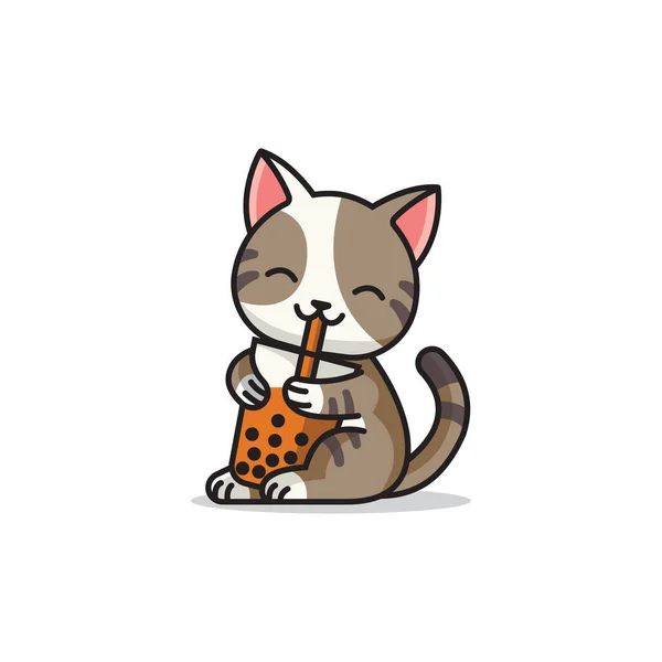Cat Boba Cute Mascot Logo — 스톡 벡터