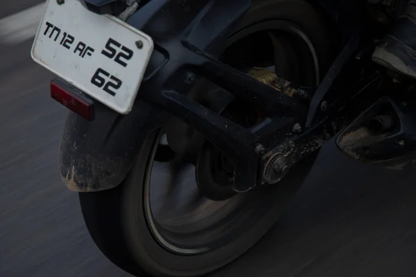 Close View Rear Wheel Motorbike Motion — Photo