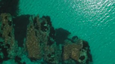Aerial view of deep blue water in Corsica. Mediterranean Sea from a drone. Vista of sea in summer