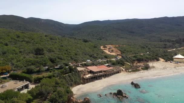 Drone Flying Tropical Blue Water Corsica Aerial View Sand Beach — 图库视频影像