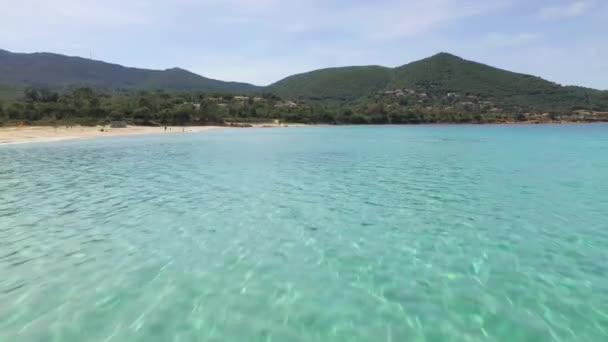 Drone Flying Tropical Blue Water Corsica Aerial View Sand Beach — Stock Video