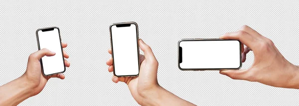 Man holding mobile phone in hand - set of different angles and positions