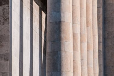 building with columns in  the city 