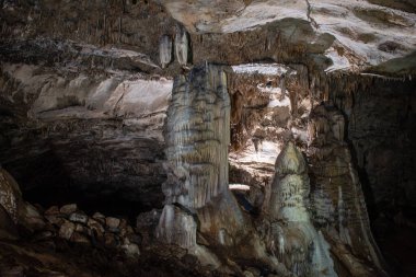 Stalactites and stalagmites in the central chamber of the cave