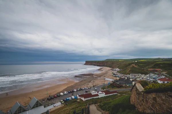 Deniz kenarındaki Saltburn Manzarası, Kuzey Yorkshire, İngiltere 