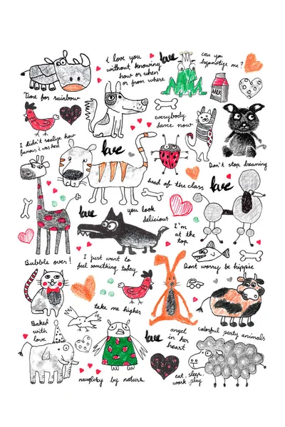 sweet animal drawing love pattern