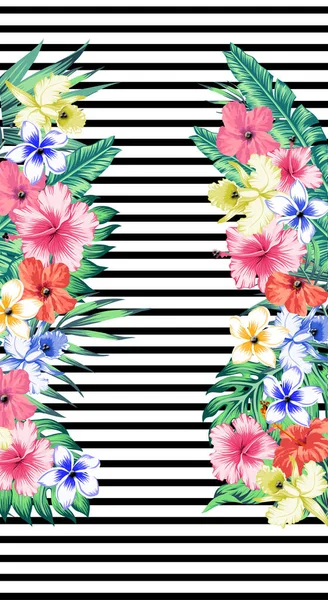 Nahtloses Muster Mit Tropischen Blüten Und Blättern — Stockfoto