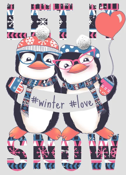 Happy Penguin Winter Print — Foto de Stock