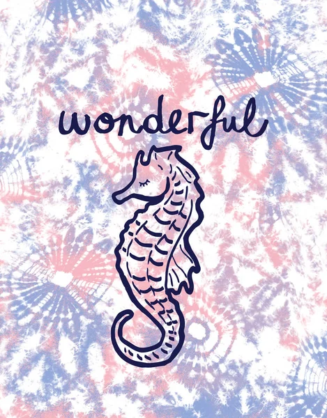 Watercolour Tie Wonderful Seahorse Pattern — 图库照片