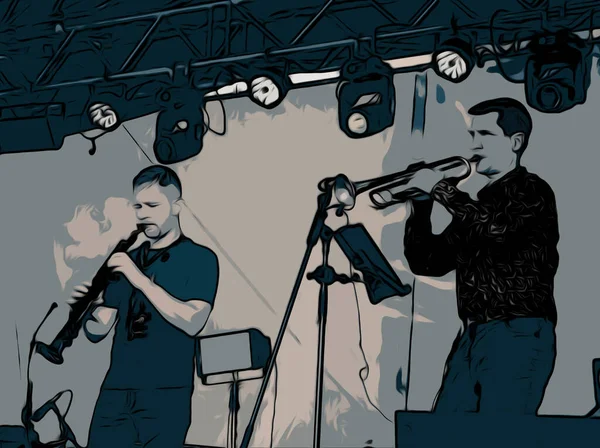 Jazzfestival Der Stadtmusik Trompeter Und Klarinettisten Auf Der Bühne — Stockfoto