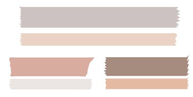 Washi tapes. Semi-transparent pieces of ribbons. Pink, warm colors of pieces of washi tape with torn edges. Set of adhesive scrapbooking ribbons isolated on a transparent background.