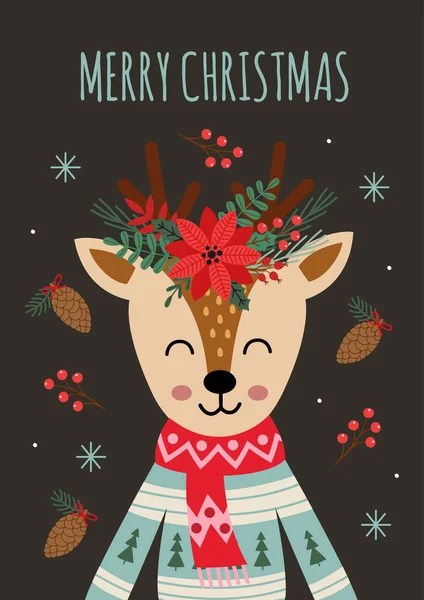 Greeting Card Christmas Deer — Stock Vector