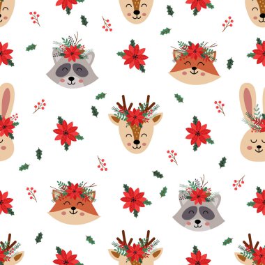 Tilki, rakun, tavşan, geyik suratlı kusursuz desen.