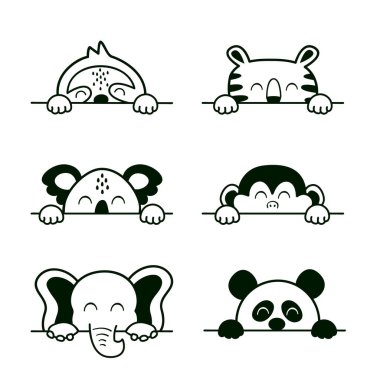 İzole edilmiş siyah bebek hayvan başları. Bölüm 1