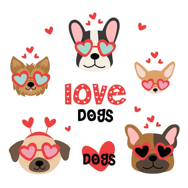 Set Isolated Valentine Dog Heads Part Vector Graphics