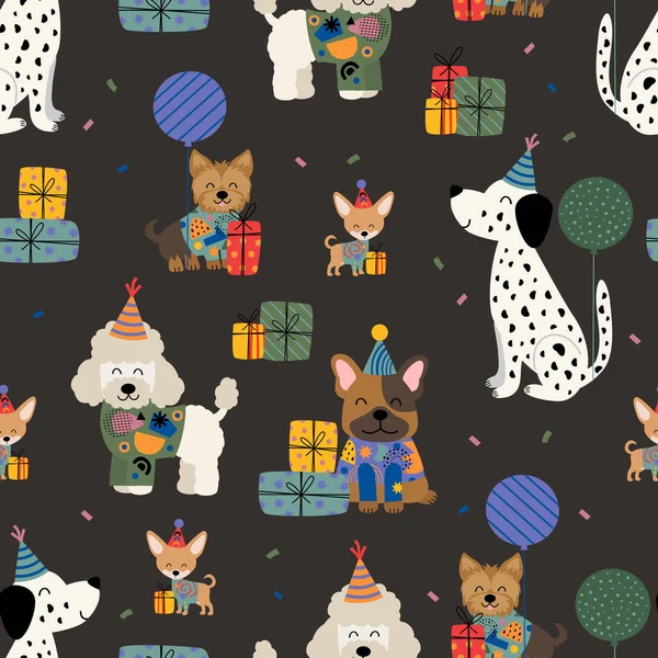 Birthday Seamless Pattern Funny Dogs Gifts Stock Illustration