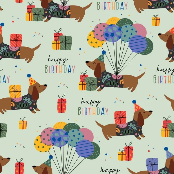 Birthday Seamless Pattern Funny Dachshund Gifts Royalty Free Stock Vectors