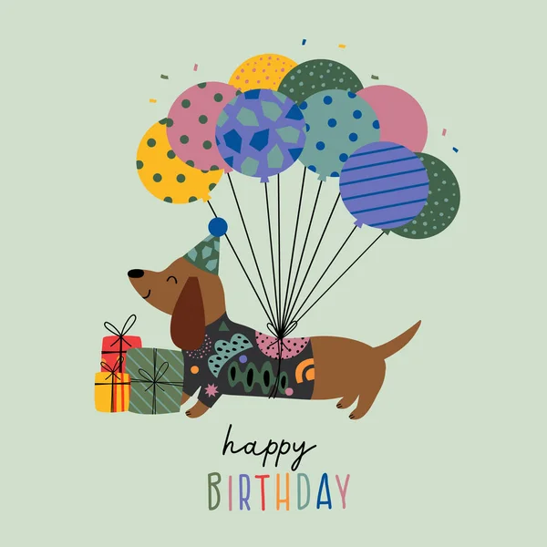 Tarjeta Cumpleaños Con Dachshund Divertido Regalos Vector De Stock