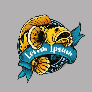 Renkli yılan başlı sarı balık logosu