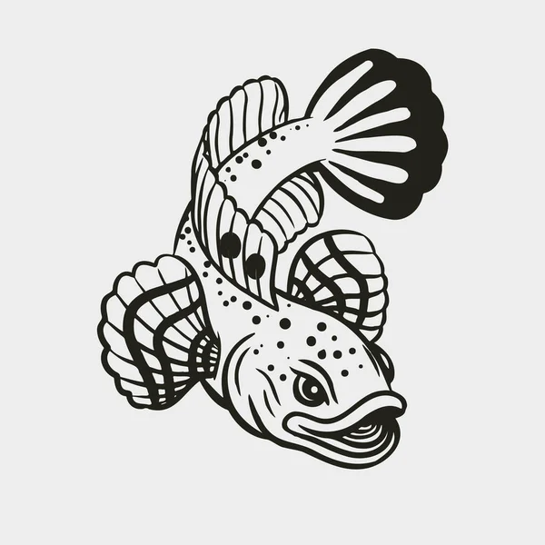 Black White Local Fish Logo Local Fish Asia Fish — ストックベクタ