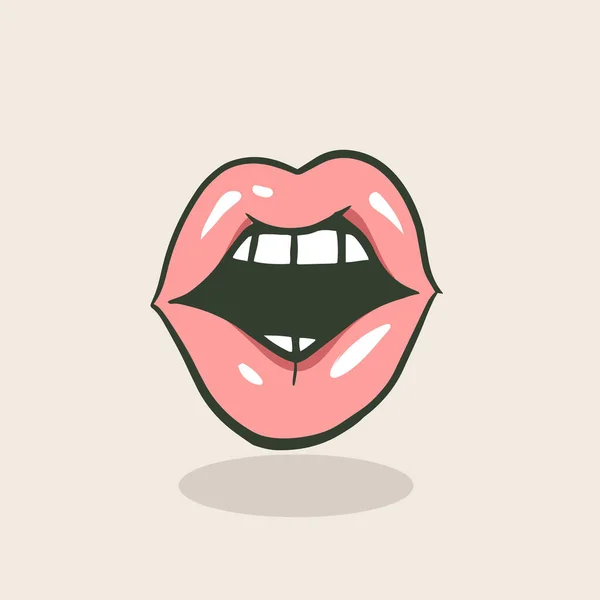 Sexy Lippen Öffnen Mund Cartoon Illustration — Stockvektor