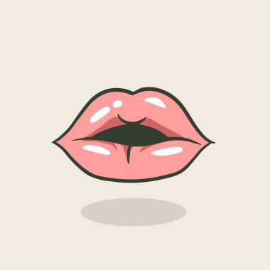 Seksi dudakları öp. Ağız açık çizgi film çizimi.