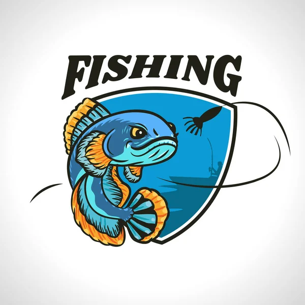 Blue Predator Fishing Badge Logo Illustration — ストックベクタ