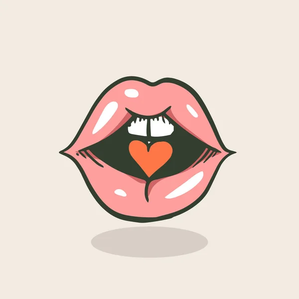 Sexy Lips Rolling Teeth Cartoon Illustration — Stockvector