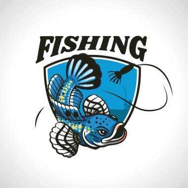 Mavi balık avcısı balıkçı rozeti logosu.