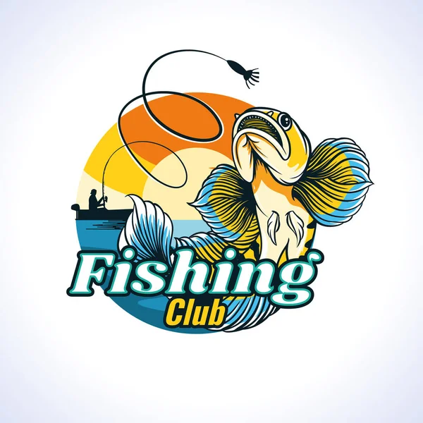 Yellow Fish Predator Fishing Club Logo Illustration — Vetor de Stock