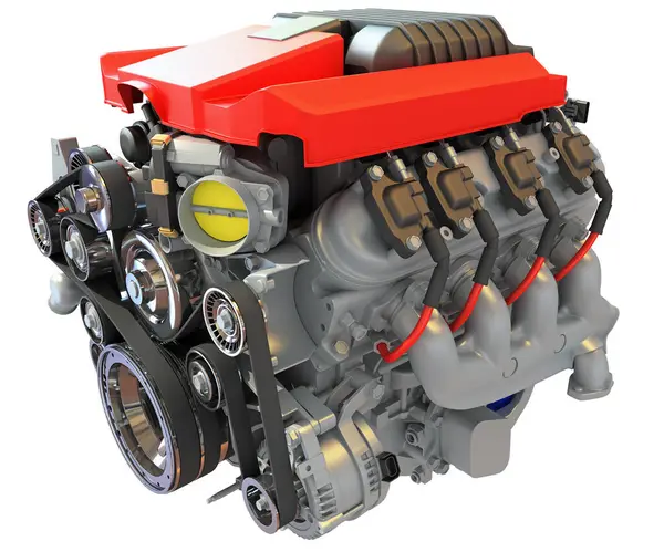 Beyaz arkaplanda V8 Motor 3D görüntüleme