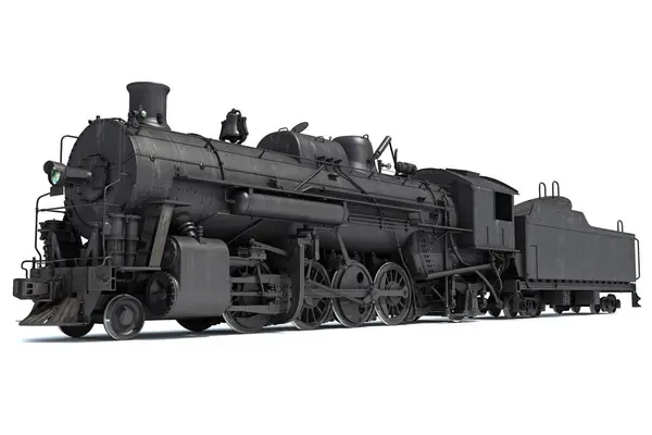 Vintage Steam Old Train Locomotive Rendering White Background — Stock Photo, Image