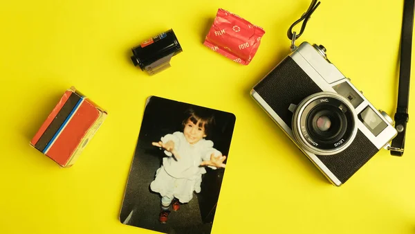 travel concept. traveler's accessories on a yellow background.