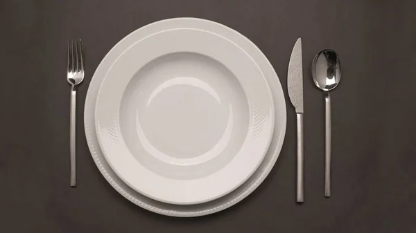 Empty Plate Fork Black Background —  Fotos de Stock
