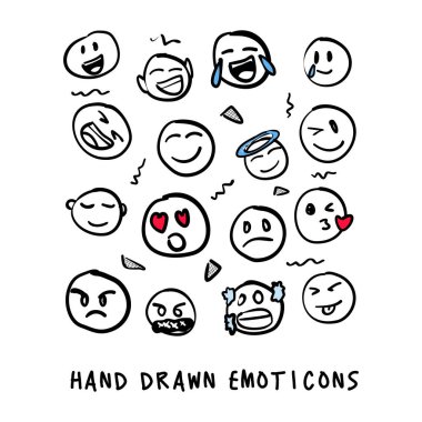 Vector set of doodle pattern emoticons, facial expression illustration. hand drawing